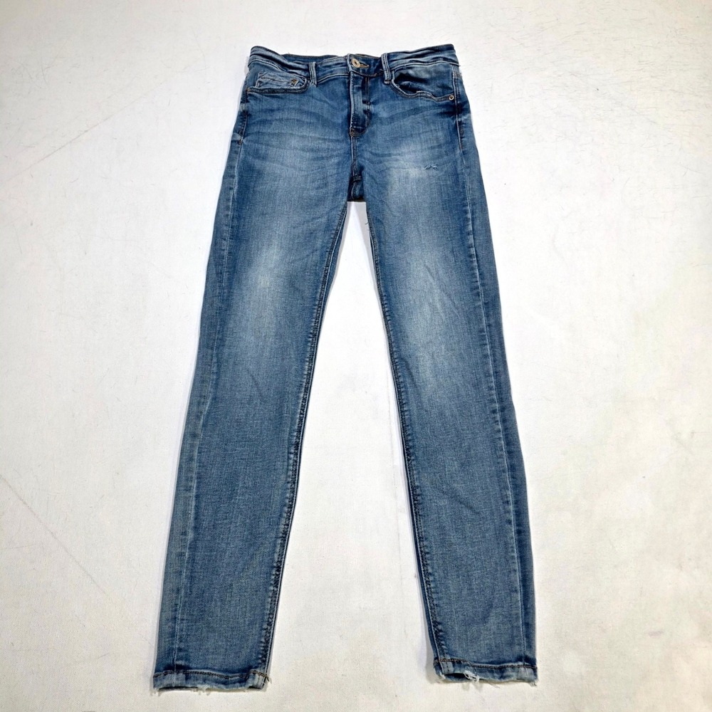 Stradivarius Skinny Jeans Womens 6 Blue Regular High Waist Raw Hem Denim Stretch